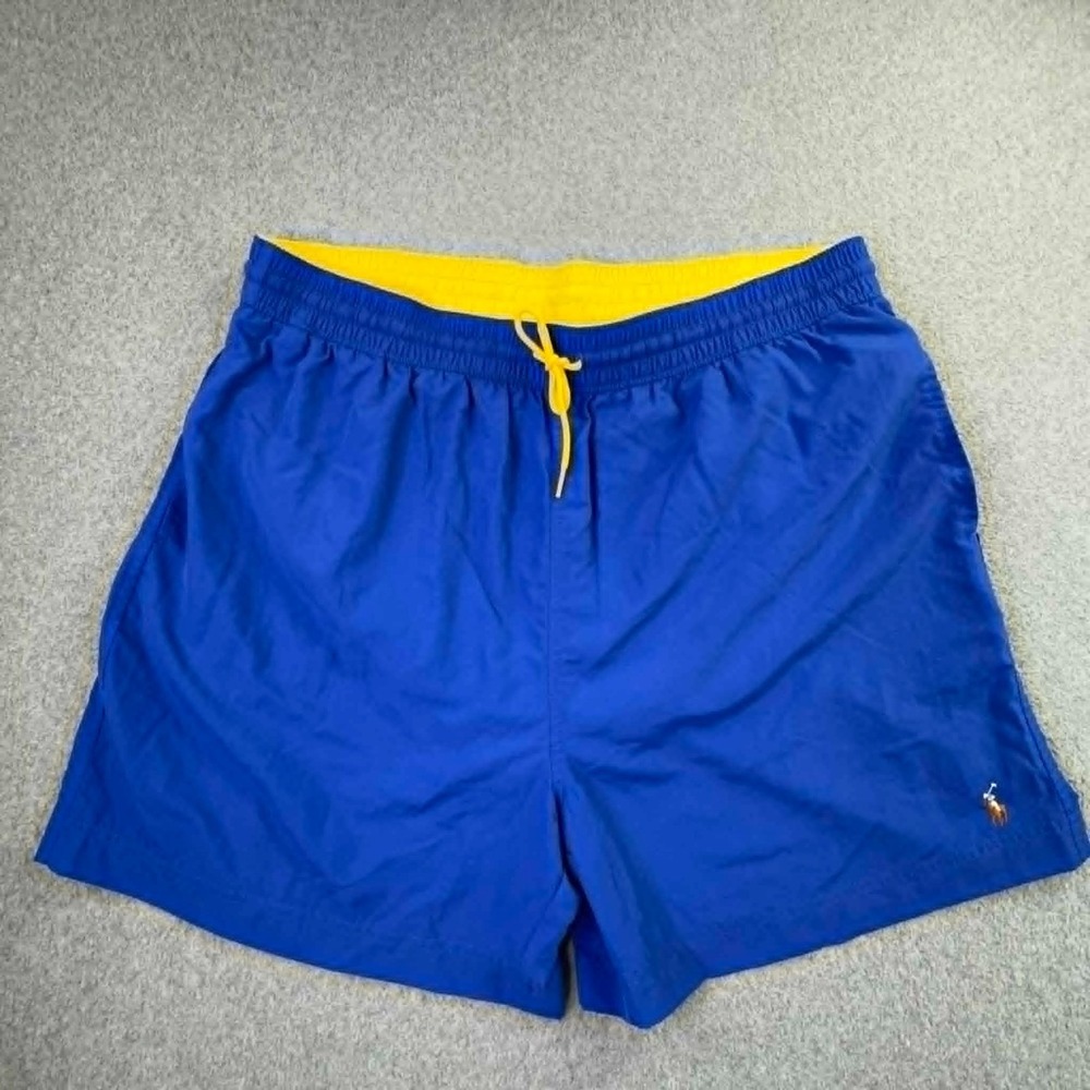 Vtg Polo Ralph Lauren Swim Trunks Men's XXL Blue Yellow Flesh Pony Mesh Lined